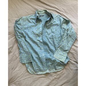 VINTAGE Pierre Henri MATTOUT Men's Blue and Green Floral Print Button Down Shirt